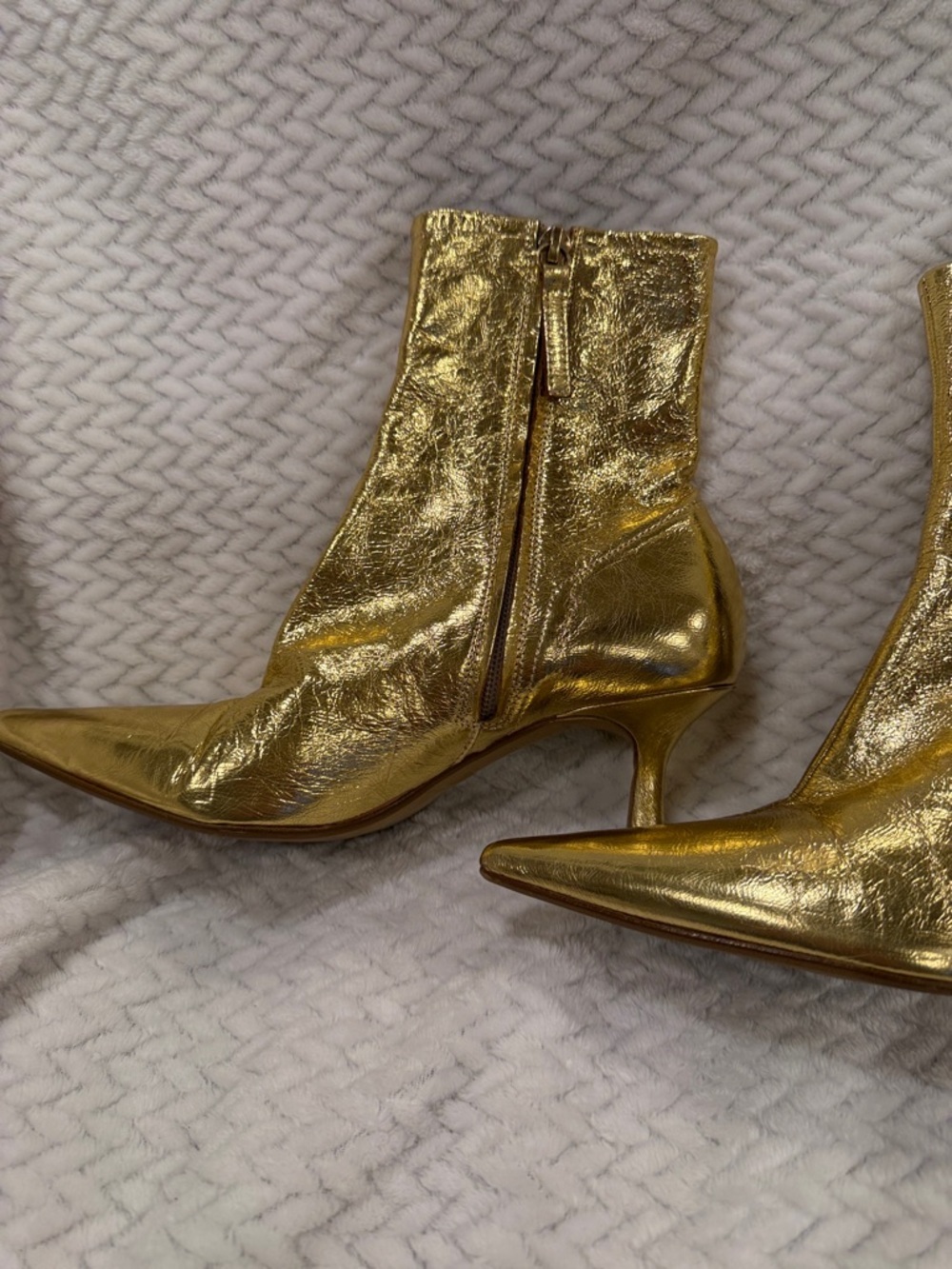 Zara Womens Metallic Gold Pointed-Toe Ankle Boots Size 36 - Picture 4 of 11